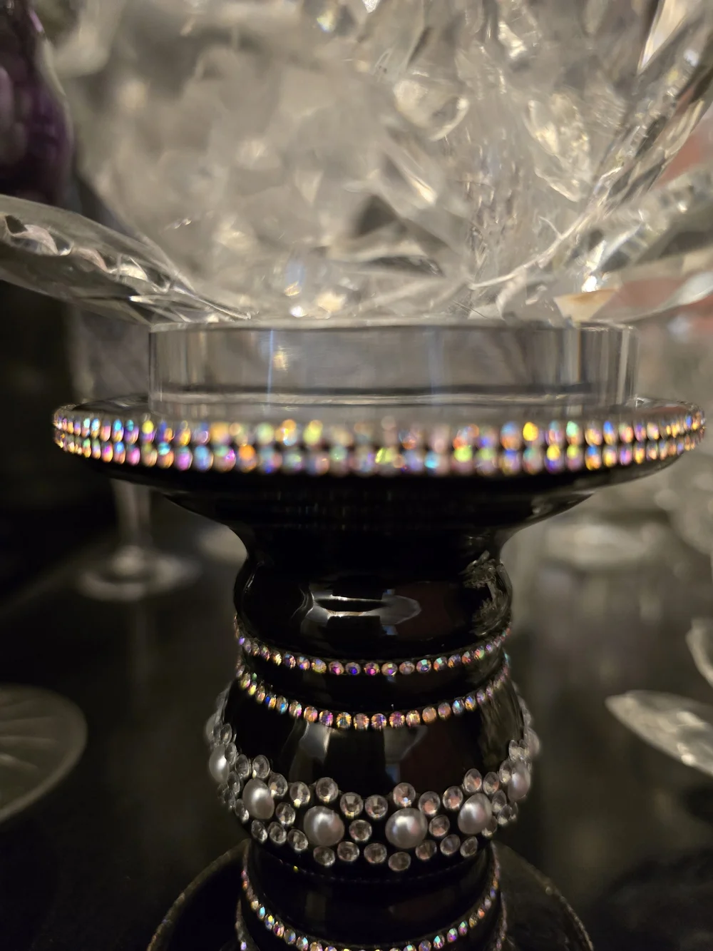 Black Jeweled Decorative Candle Holder New 4x3.5 In Candle Not Included Handmade